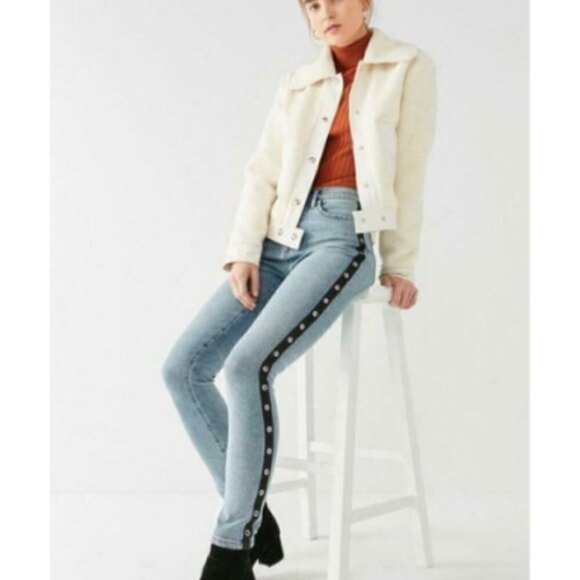 BDG Women Size 25 Twig High Rise Stripped Grommet Cotton Skinny Denim Jeans Punk - Picture 6 of 11